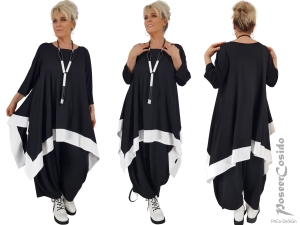 Vera Kontrast Tunika Kleid schwarz wei