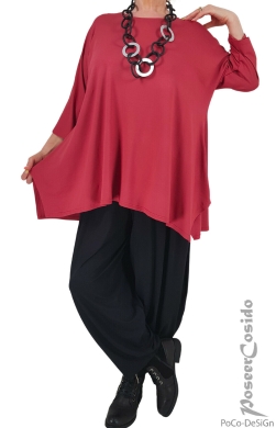 Basic Lagenlook A Form Long Shirt marsala & schwarz