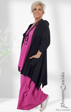 Long Bogen Top Kurz-Kleid Abby Cloque pink fuchsia