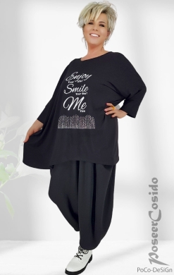Samoa Enjoy Strass Print Long Shirt schwarz