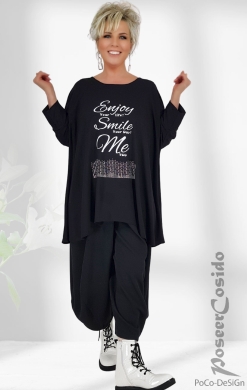 Samoa Enjoy Strass Print Long Shirt schwarz
