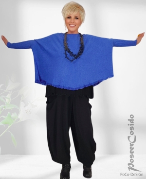 E-Women Strick-berwurf Kurz Pullover blau