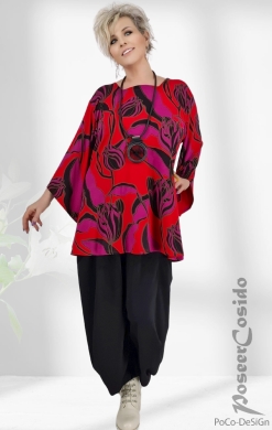 Zeffa Long-Shirt Tunika rot schwarz