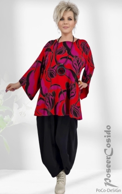 Zeffa Long-Shirt Tunika rot schwarz