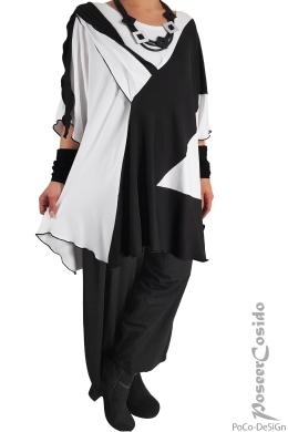 Bnder Tunika Long-Shirt Colorblock schwarz wei
