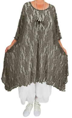 Spitzen Longshirt A-Form Tunika Kleid in taupe
