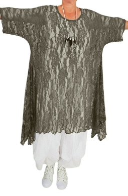 Spitzen Longshirt A-Form Tunika Kleid in taupe