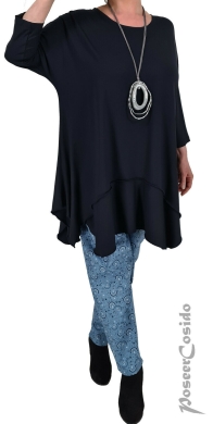 Cashmy LONG Longshirt Dekorsaum blau & schwarz