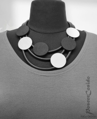 Halskette Lagenlook Kautschuk schwarz silber