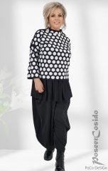 Designer Kasten Pullover Dots schwarz weiß